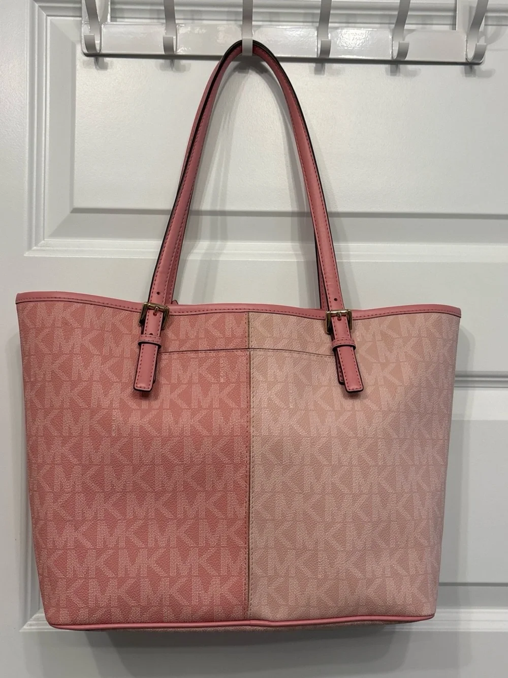 Michael Kors Jet Set Two-Tone Pink Signature Tote Pink
